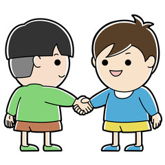 It is an illustration of a boy shaking hands and making up.