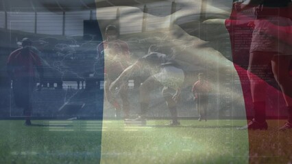 Animation of waving france flag over rugby players - Powered by Adobe