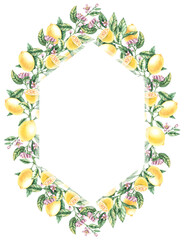 Watercolor frame of lemons on a white background