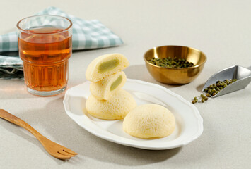 Bakpia Kukus Putih. White Steamed Bakpia. Souvenirs from Yogya are like Steamed Cakes Filled with Various Fillings.