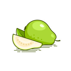 Fresh Green Guava Fruit Icon with green leafg- vector illustration 