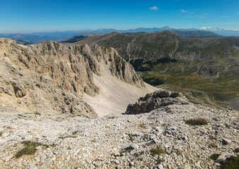 The fantastic landscape summit of Mount Velino, one of the highest peaks of the Apennines, 2487 meters. In the Sirente-Velino natural park, Abruzzo region