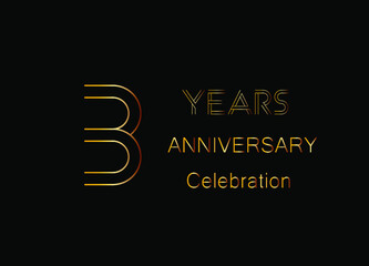 3 Years anniversary celebration. Design golden color isolated on black background for celebration event.