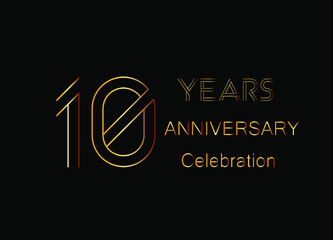 10 Years anniversary celebration. Design golden color isolated on black background for celebration event.