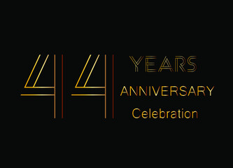 44 Years anniversary celebration. Design golden color isolated on black background for celebration event.