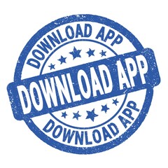 DOWNLOAD APP text written on blue round stamp sign.