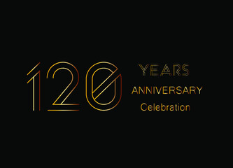 Fototapeta na wymiar 120 Years anniversary celebration. Design golden color isolated on black background for celebration event.
