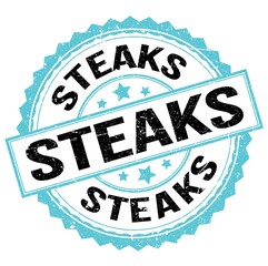 STEAKS text on blue-black round stamp sign