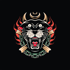 demonic panther tattoo vector design