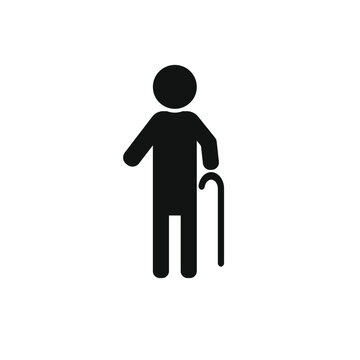 Vector image of an elderly man with a cane on a white background. EPS 10
