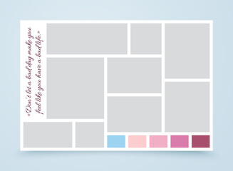 Fototapeta premium Photo collage. Mood board template. Vector illustration. Banner with mosaic pictures.