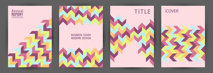 Business publication front page template set A4 design. Memphis style modern placard mockup set © SunwArt