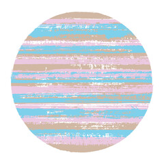 Abrupt circle vector geometric shape with striped texture of paint horizontal lines. Old paint texture disc. Label round shape logotype circle with grunge background of stripes.
