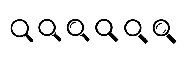 Search line icons. Set Magnifier search. Vector set of magnifying glasses icons. Search symbol on a white background