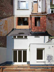 Building facade repair and insulation before and after