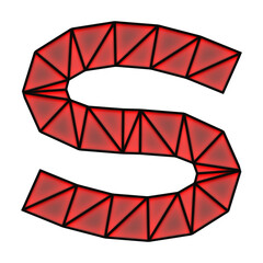 Letter S made of black metallic frame with frosted glass and red light inside, isolated on white, 3d rendering