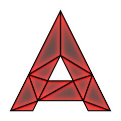 Fototapeta premium Letter A made of black metallic frame with frosted glass and red light inside, isolated on white, 3d rendering