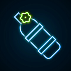 Glowing neon line Aqualung icon isolated on black background. Oxygen tank for diver. Diving equipment. Extreme sport. Diving underwater equipment. Colorful outline concept. Vector