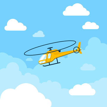 Helicopter in the sky. Flat style vector illustration.