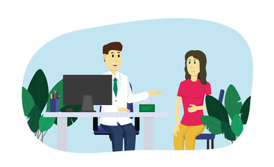 Patient at the doctor's appointment in the hospital. Vector illustration.