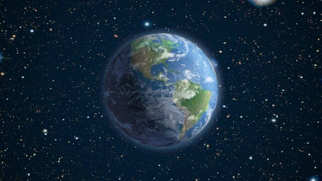 Looped rotation of the planet Earth on the background of the stars. 3d render.Elements of this image furnished by NASA.
