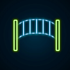 Glowing neon line Playground kids bridge icon isolated on black background. Colorful outline concept. Vector