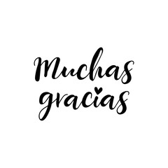 Text in Spanish - Many thanks. Lettering. Ink illustration.