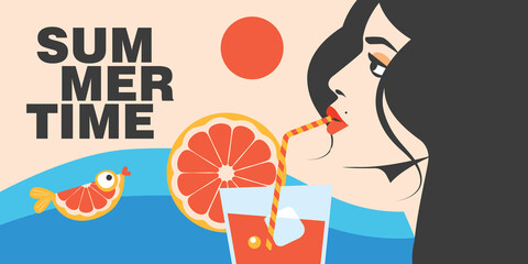 Obraz premium It's summer time. Colorful vector banner.