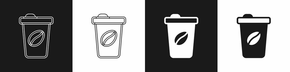 Set Coffee cup to go icon isolated on black and white background. Vector