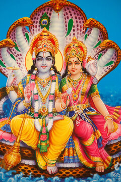 Picture of Hindu gods Visnu & Lakshmi