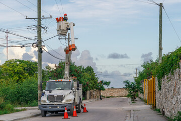 Electricity service. Truck for maintenance of electrical networks.