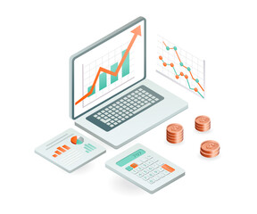 Isometric design concept data analysis of business development and earnings