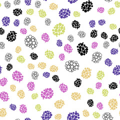 Seamless vector pattern with white, black, green, lilac, blue and beige circles on a white background. Abstract texture for wallpaper, fabric, wrapping paper, packaging, label