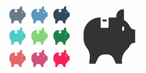 Black Piggy bank icon isolated on white background. Icon saving or accumulation of money, investment. Set icons colorful. Vector