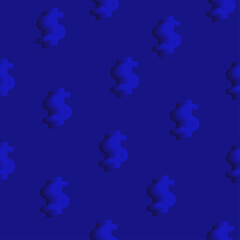 3D Dollar vector seamless blue pattern