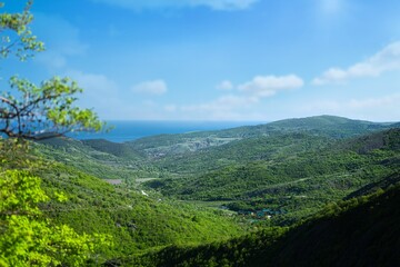 Obraz premium Mountain the green hills. Beautiful mountain hills. Green mountain hills landscape. Mountain landscape
