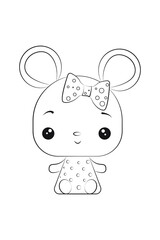 Cute little mouse character. Colouring page for kids and children. Preschool activity. Funny outline mouse with cute bow