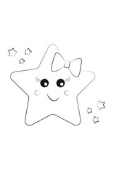 Cute little star character. Coloring page for kids, preschool activity