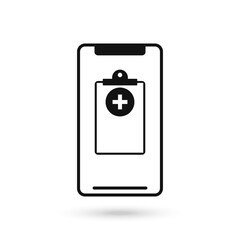 Mobile phone flat design icon with medical report symbol