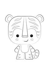 Cartoon tiger character. Coloring page for kids. Baby animals