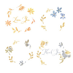 Set with watercolor wedding wreaths in yellow and blue colors