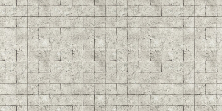 Seamless texture of luxury concrete tiles floor or wall in light grey color with rough raw cracked old stone. Modern abstract interior graphic element. Exterior tile. Realistic 3D rendering.