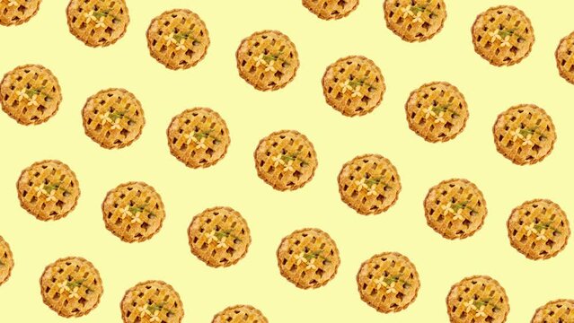Seamless looped apple pie on light isolated background.apple pie moving on background.