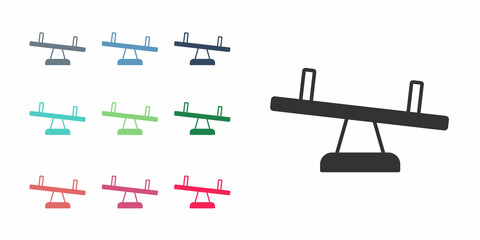 Black Seesaw icon isolated on white background. Teeter equal board. Playground symbol. Set icons colorful. Vector