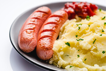 fresh tasty mashed potatoes on a white background