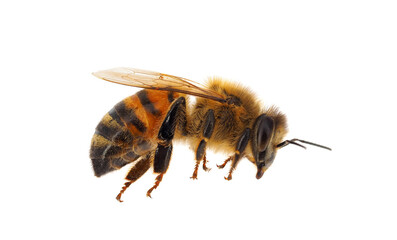 Western honey bee or European honey bee isolated on white background, Apis mellifera