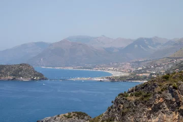 Fotobehang Coastline of Calabria, aerial view, San Nicola Arcella, province of Cosenza. Beach and Tyrrhenian Sea, coves. © Oksana