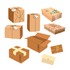 Everything is packed and delivered on time, mail boxes and letters, isolated illustrations, vector collection