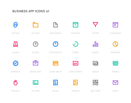 Business User Interface (UI) Vector Icon Set. High Quality Minimal Lined Icons.
