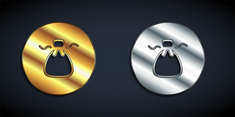 Gold and silver Wonton icon isolated on black background. Chinese food. Long shadow style. Vector